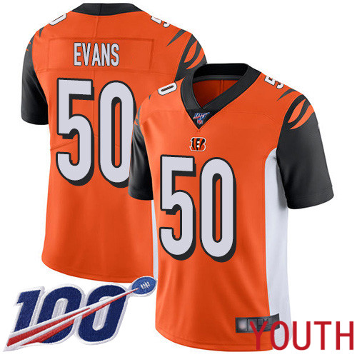 Cincinnati Bengals Limited Orange Youth Jordan Evans Alternate Jersey NFL Footballl #50 100th Season Vapor Untouchable->youth nfl jersey->Youth Jersey